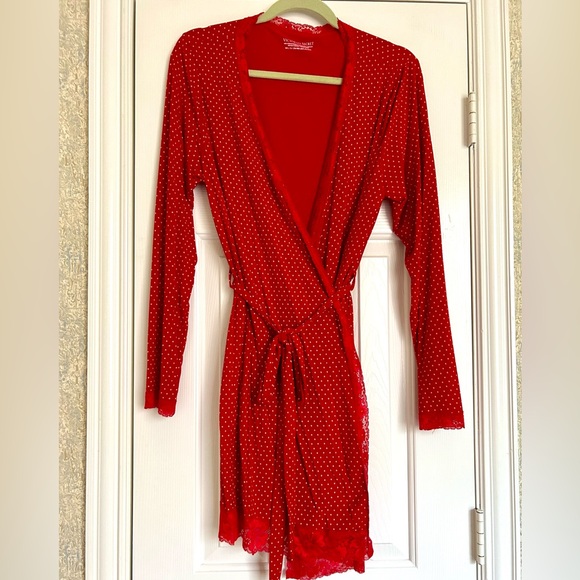 Victoria's Secret Red Polka Dot lace modal Robe - Picture 3 of 9